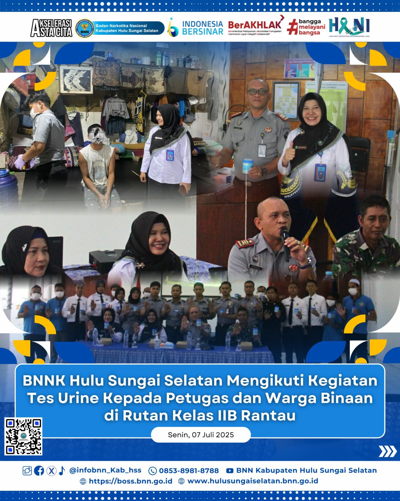 Cegah Narkoba, BNNK HSS Mengikuti Undangan Tes Urine Warga Binaan dan Petugas Rutan Rantau BNNK Hulu Sungai Selatan Mengikuti Kegiatan Tes Urine Kepada Petugas dan Warga Binaan di Rutan Kelas IIB Kandangan
